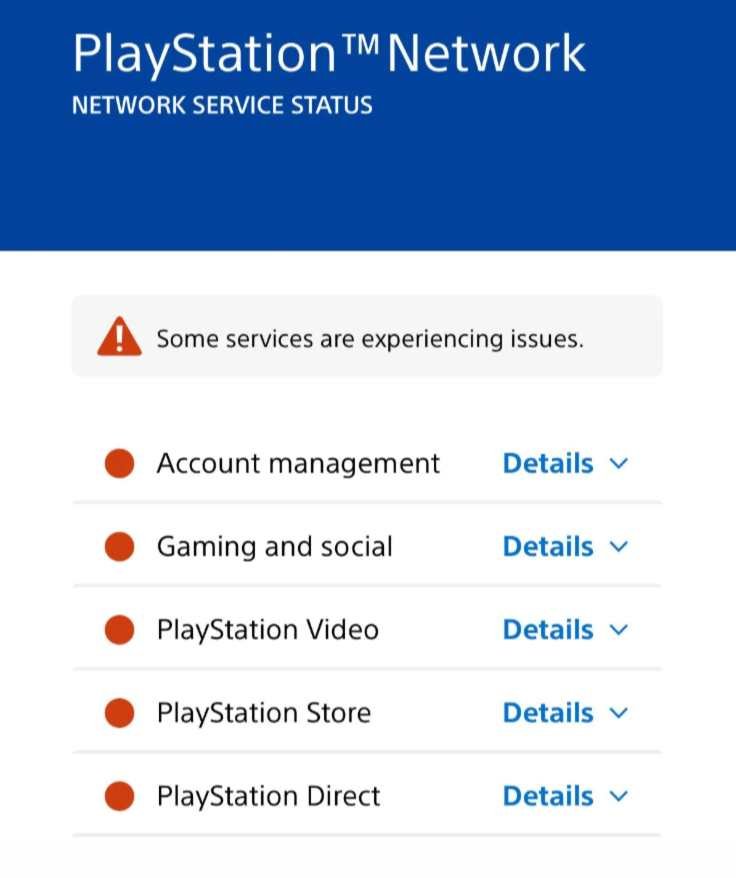 Current Playstation Network status page