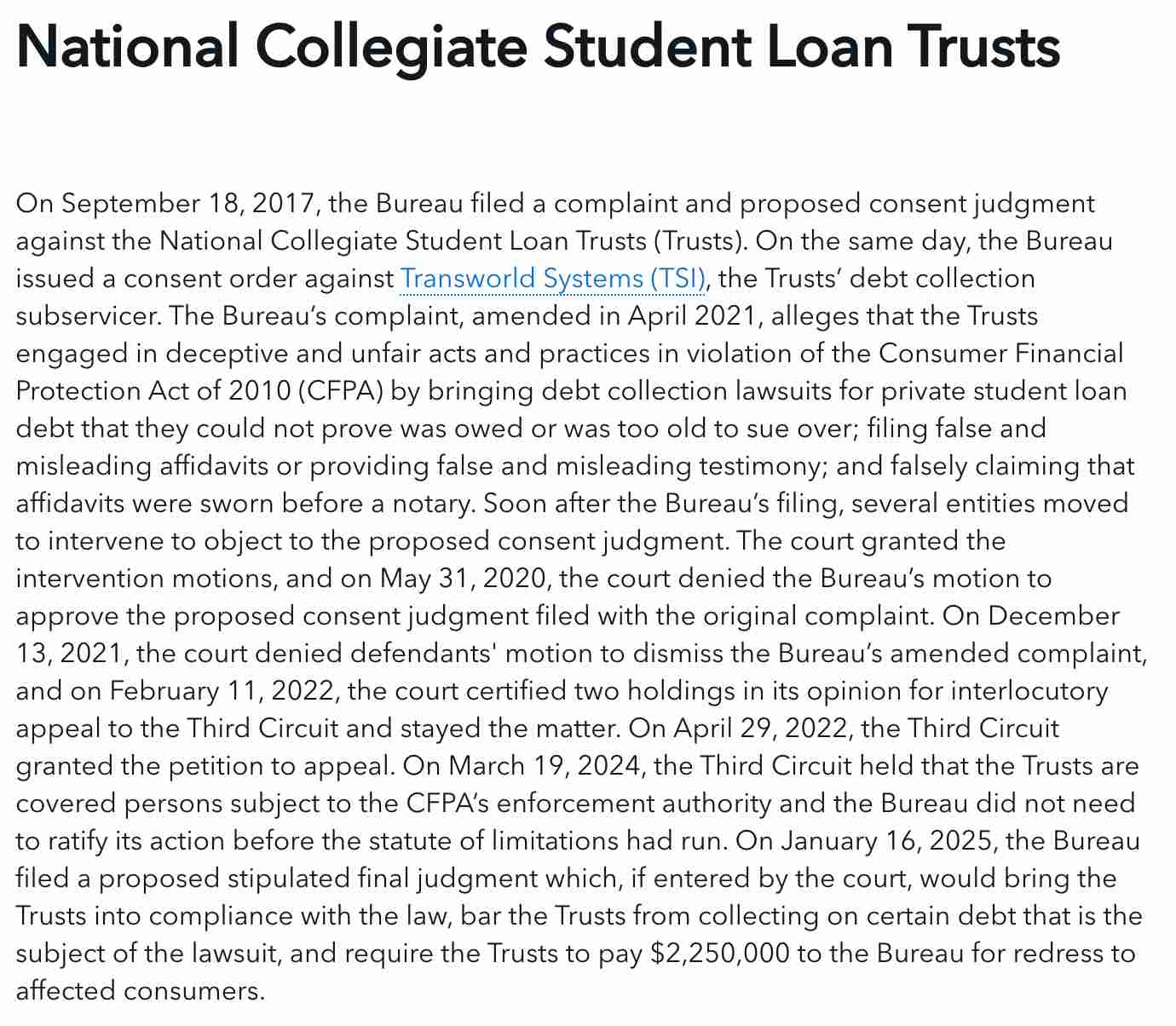 National Collegiate Student Loan Trusts Lawsuit